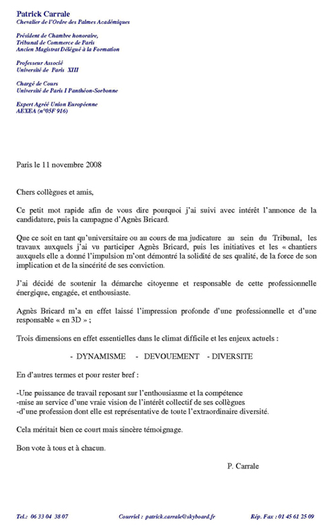 lettre de soutien a un collegue